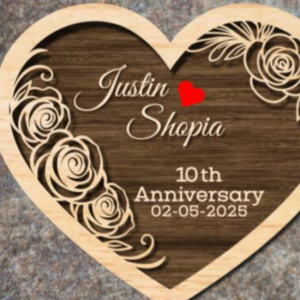 Personalized Heart Anniversary Plaque – Natural Oak