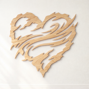 Flame Heart Wall Art – Oak Stain Finish