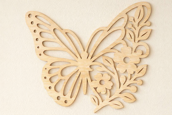 Handcrafted Wooden Butterfly and Floral Wall Décor 18 inch