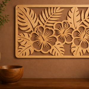 Handcrafted Wooden Hibiscus Floral Wall Decor! 8 x 12