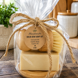 Handmade Solid Dish Soap + Bamboo Scrub Brush Gift Set